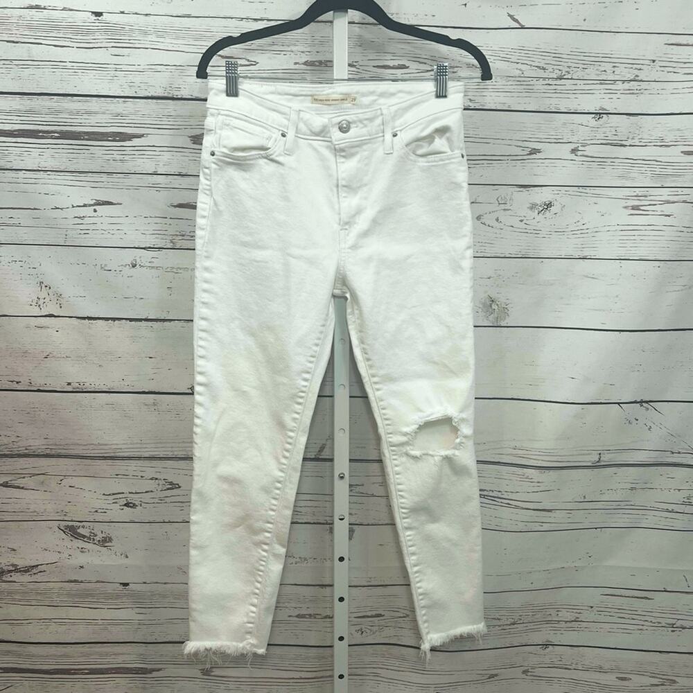 Levi's 721 High Rise Skinny Ankle White Distressed Jean 29